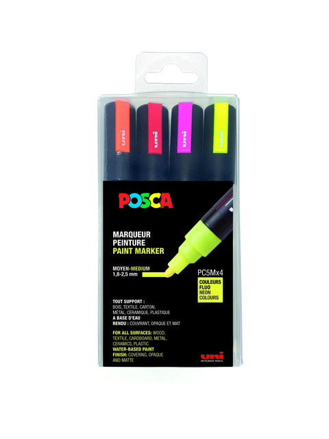 Verfstift Posca PC5M medium fluor assorti set à 4 stuks afbeelding