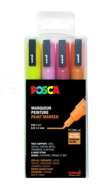 Paintmarker Uni POSCA PC3M fijn glitter warm assorti set à 4 stuks afbeelding