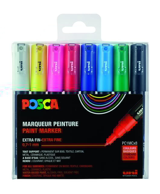 Paintmarker Uni POSCA PC1MC extra fijn assorti set à 8 stuks afbeelding