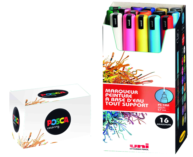 Paintmarker Uni POSCA PC1MR extra fijn assorti set à 16 stuks afbeelding