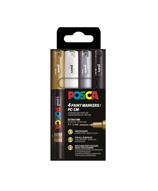 Paintmarker Uni POSCA PC1MC extra fijn assorti set à 4 stuks
