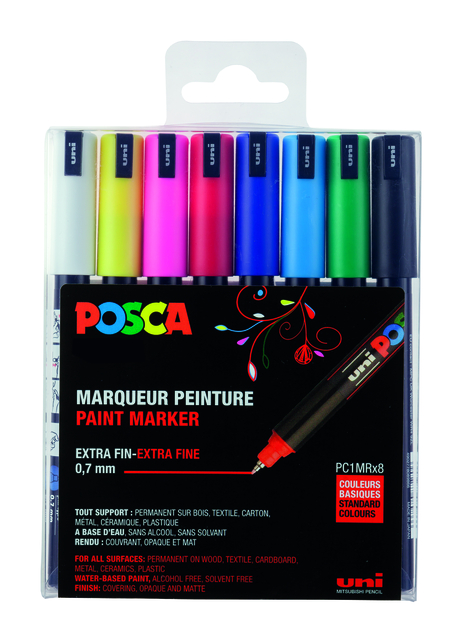 Verfstift Posca PC1MR extra fijn assorti set à 8 stuks afbeelding