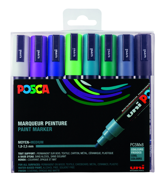 Verfstift Posca PC5M medium koel assorti set à 8 stuks afbeelding