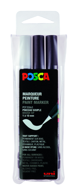 Brushverfstift Posca PCF350 1-10mm assorti set à 3 stuks afbeelding