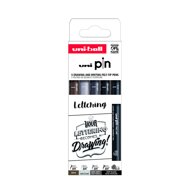 Uni-ball Fineliner Pin Musthave Handlettering set Ã  5 stuks assorti