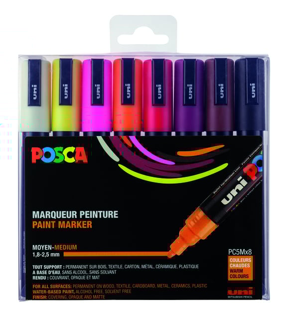 Paintmarker Uni POSCA PC5M medium warm assorti set à 8 stuks afbeelding