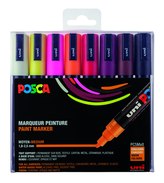 Verfstift Posca PC5M medium warm assorti set à 8 stuks afbeelding