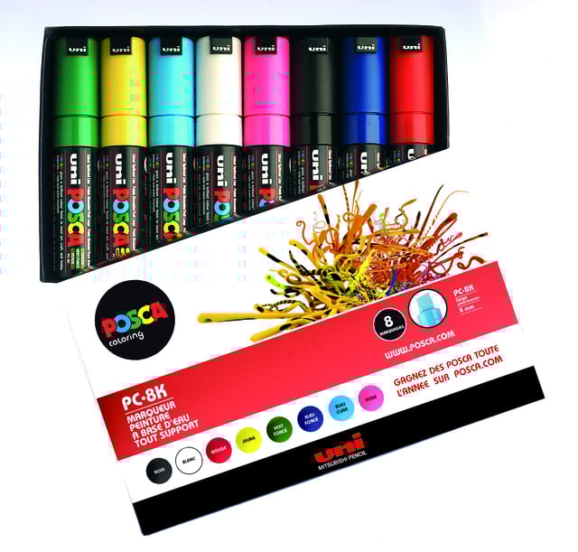 Verfstift Posca PC8K breed schuin assorti set à 8 stuks afbeelding