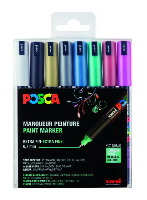Verfstift Posca PC1MR extra fijn metallic assorti set à 8 stuks afbeelding