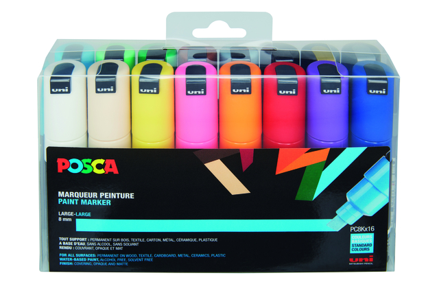 Verfstift Posca PC8K breed schuin assorti set à 16 stuks afbeelding