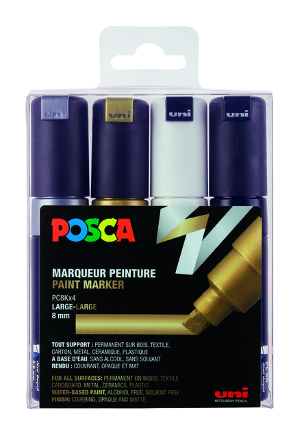 Verfstift Posca PC8K breed schuin assorti set à 4 stuks afbeelding