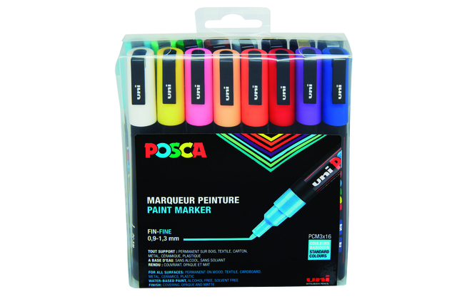 Verfstift Posca PC3M fijn standaard assorti set à 16 stuks afbeelding