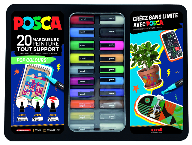 Verfstift Posca Pop Colours assorti metalen koffer à 20 stuks afbeelding