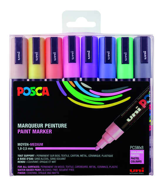 Verfstift Posca PC5M medium pastel assorti set à 8 stuks afbeelding