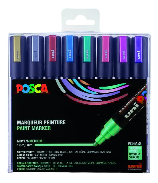 Paintmarker Uni POSCA PC5M medium metallic assorti set à 8 stuks afbeelding