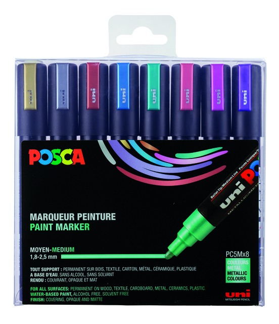 Verfstift Posca PC5M medium metallic assorti set à 8 stuks afbeelding