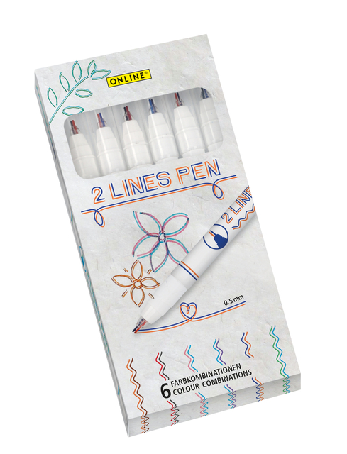 Online Fineliner 2-lijnen assorti doosà 6 stuks