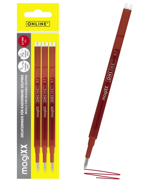 Gelschrijvervulling Online Magixx 0.7mm rood blister à 3 stuks afbeelding