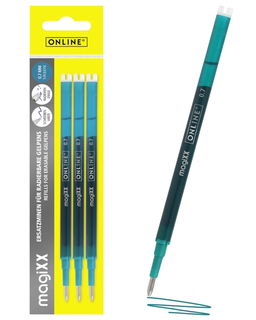 Gelschrijvervulling Online Magixx medium turquoise blister à 3 stuks afbeelding