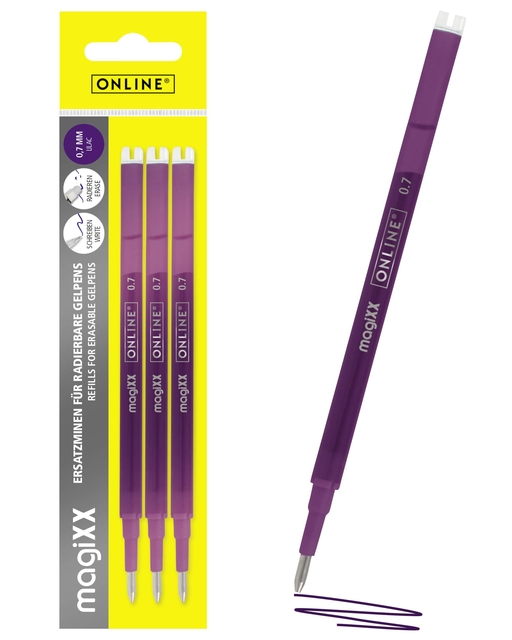 Gelschrijvervulling Online Magixx 0.7mm violet blister à 3 stuks afbeelding