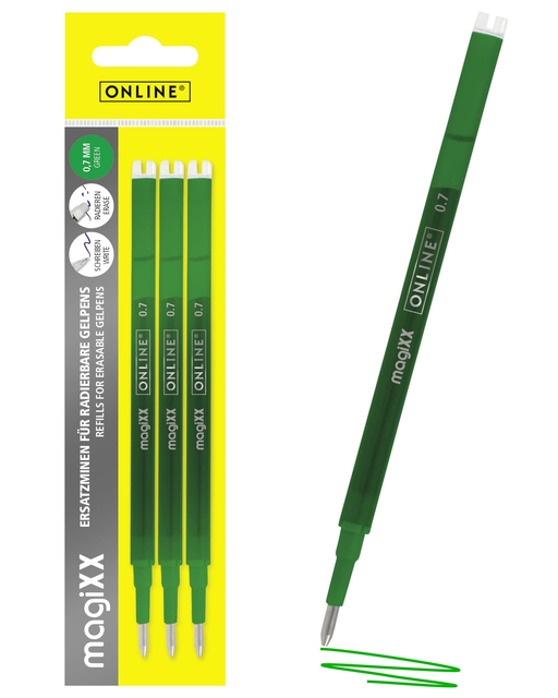 Gelschrijvervulling Online Magixx 0.7mm groen blister à 3 stuks afbeelding