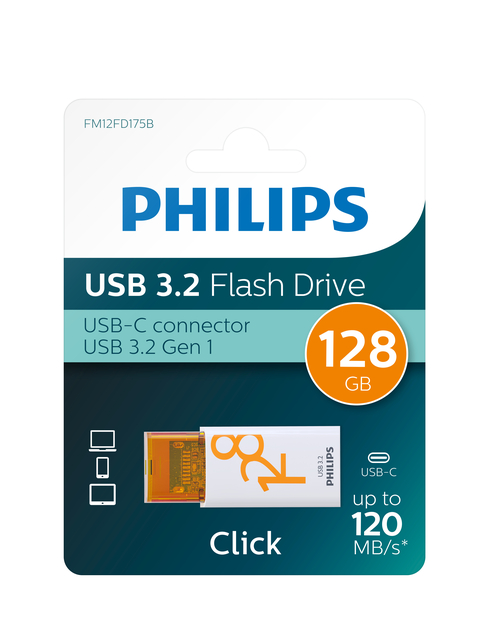 Philips USB Stick Click USB-C 128GB Sunrise Orange