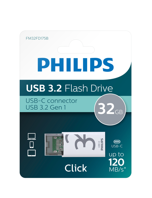 USB stick 3.2 Philips Click USB-C 32GB grijs afbeelding 1