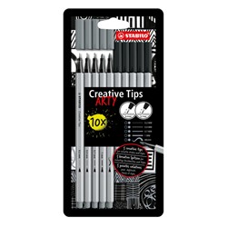 Creative Tips STABILO Arty assorti tips zwart en grijs 10 stuks