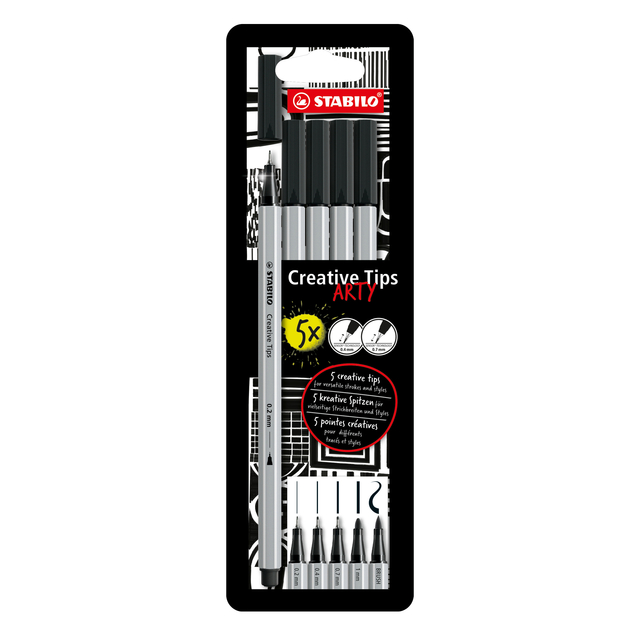 Creative Tips STABILO Arty assorti tips zwart blister à 5 stuks afbeelding