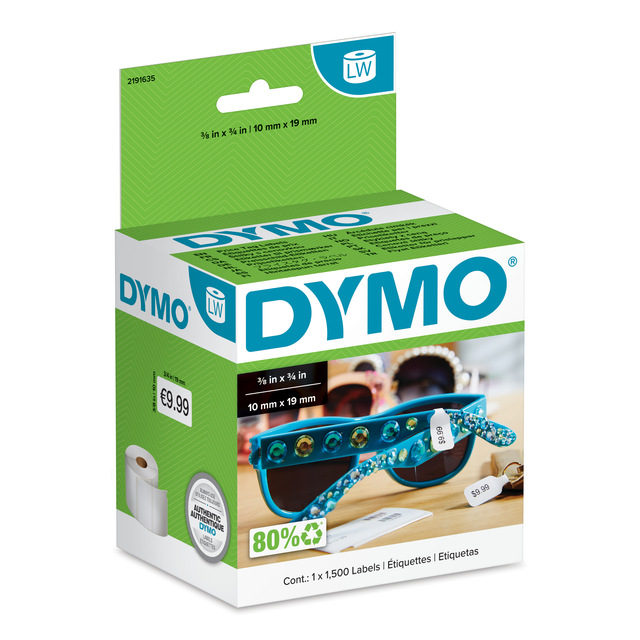 Dymo Etiket LabelWriter prijslabel 10x19mm 1 rol Ã¡ 1500 etiketten wit