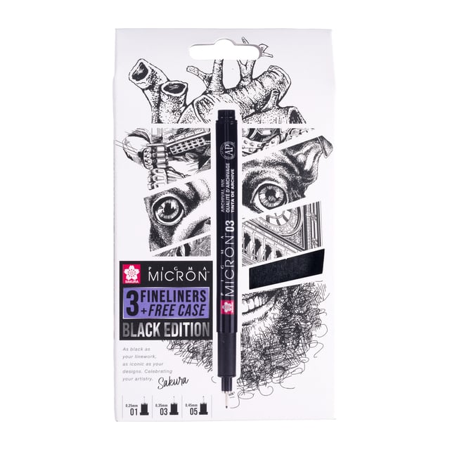 Fineliner Sakura Pigma Micron Black Edition set à 3 breedtes + gratis etui afbeelding