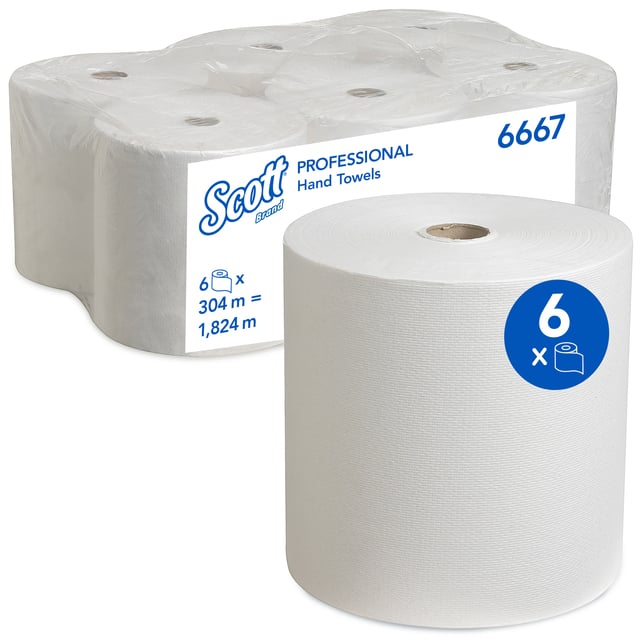 Handdoekrol Scott 1-laags 304m wit 6667 afbeelding