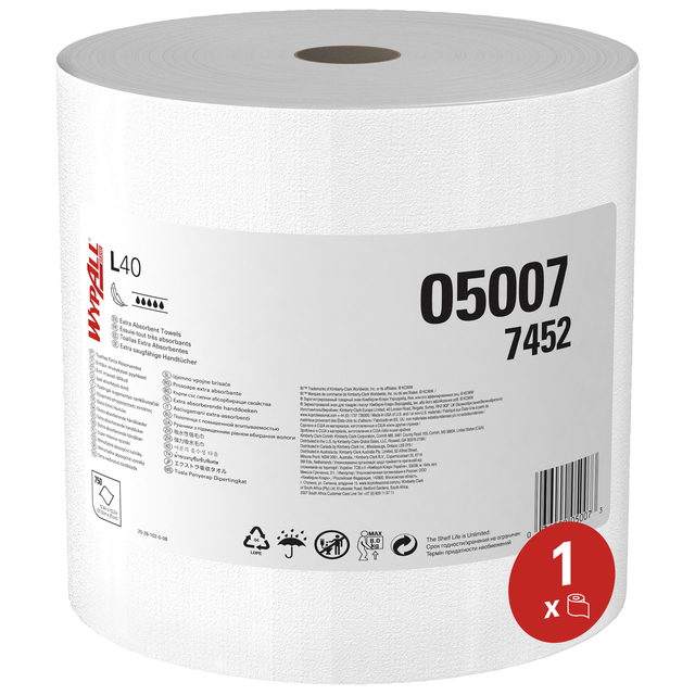 Poetsrol WypAll L40 PowerClean 1-laags 315mmx232m 750 vel wit 7452 afbeelding