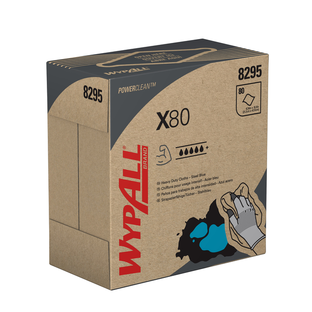 Poetsdoek WypAll X80 Powerclean 426x212mm 80vel pop-up blauw 8295 afbeelding