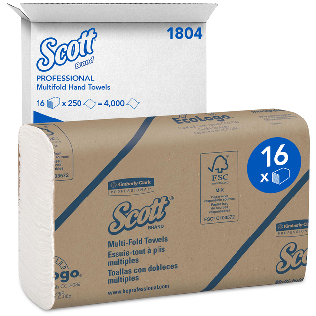 Handdoek Scott m-vouw 1-laags 230x235mm 16x250stuks wit 1804 afbeelding