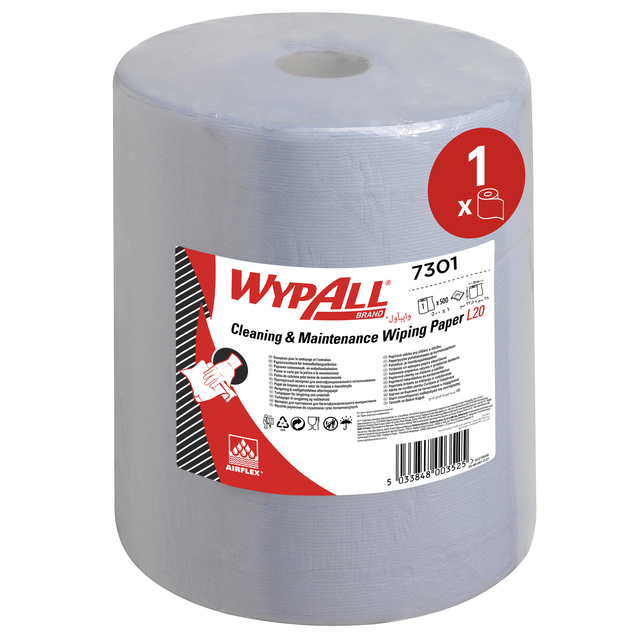 Poetsrol WypAll L20 2-laags 325mmx190m 500 vel blauw 7301 afbeelding