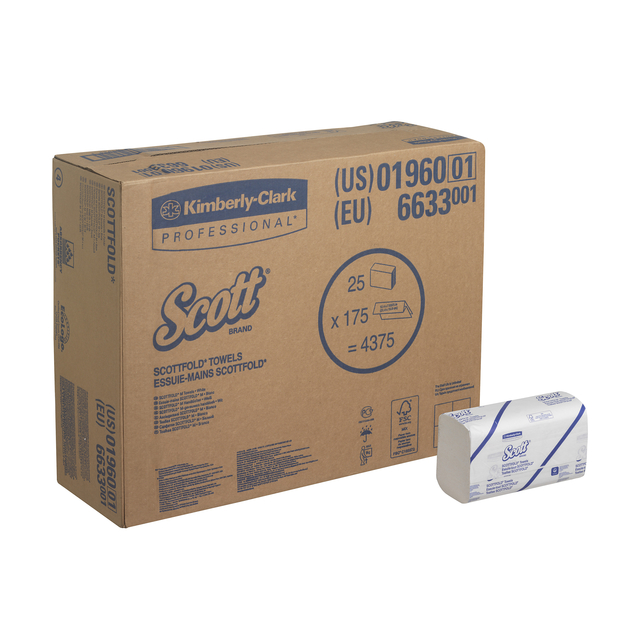 Handdoek Scott i-vouw 1-laags 200x315mm 25x175stuks wit 6633 afbeelding