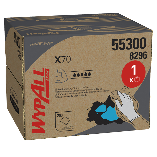 Poetsdoek WypAll X70 PowerClean 426x282mm 200vel draagdoos wit 8296 afbeelding