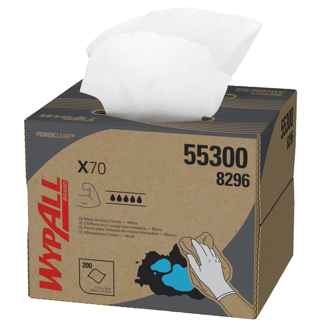 Poetsdoek WypAll X70 PowerClean 426x282mm 200vel dispenserdoos wit 8296 — Foto 2 van 2