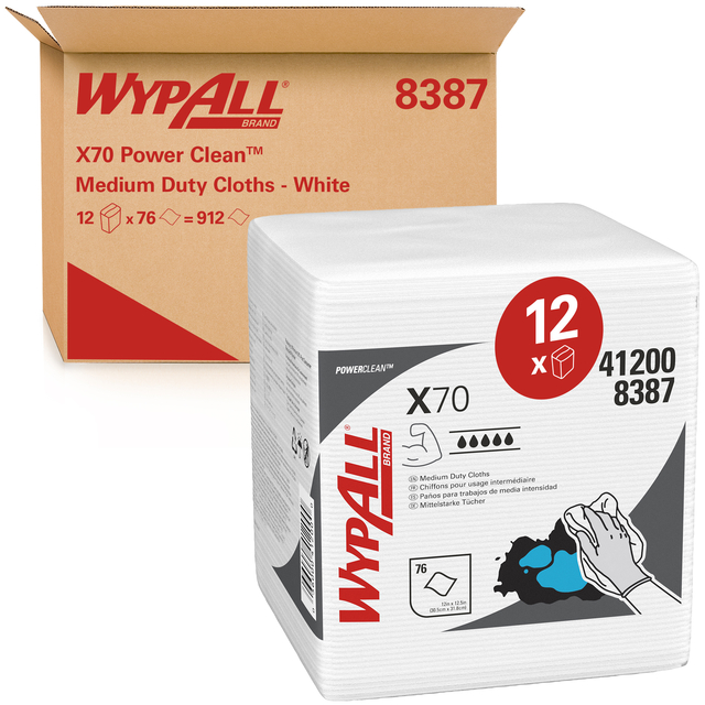 Poetsdoek WypAll X70 PowerClean 421x375mm 12x76vel wit 8387 afbeelding