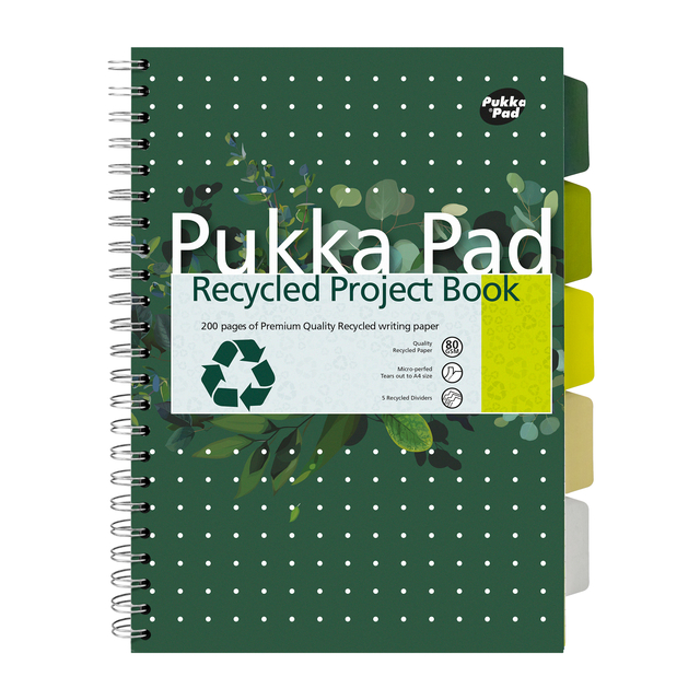 Projectboek Pukka Pad Recycled A4 lijn 5-tabs 4-gaats 200 pagina&apos;s 80gr groen afbeelding