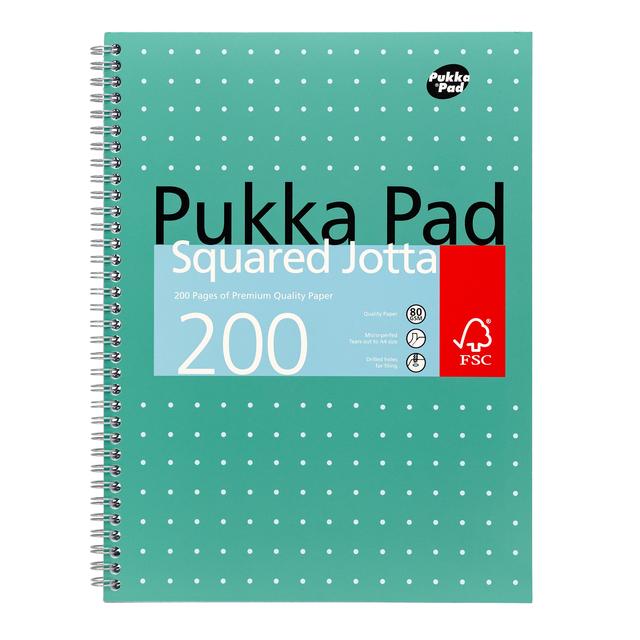 Collegeblok Pukka Pad Jotta A4 ruit 5x5mm 4-gaats 200 pagina&apos;s 80gr groen afbeelding