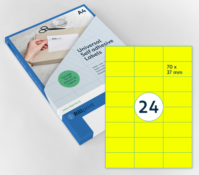 Etiket Rillprint 70x37mm fluor geel 2400 stuks afbeelding