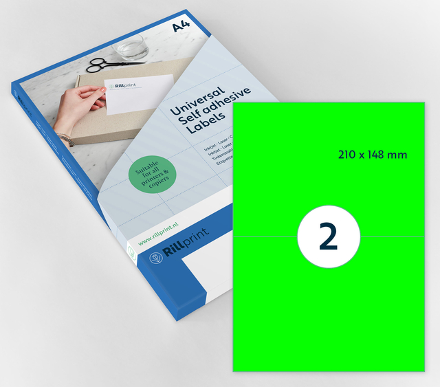 Etiket Rillprint 210x148mm fluor groen 200 stuks afbeelding