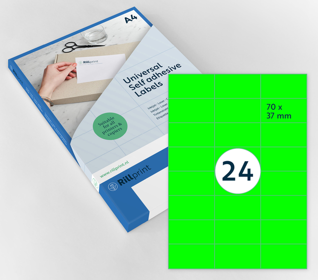Etiket Rillprint 70x37mm fluor groen 2400 stuks afbeelding