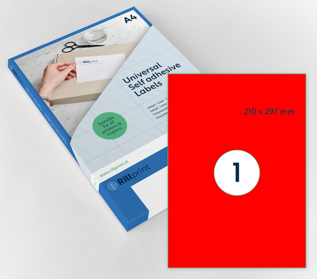 Etiket Rillprint 210x297mm fluorrood 100 etiketten afbeelding