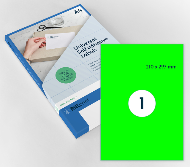 Etiket Rillprint 210x297mm fluorgroen 100 etiketten afbeelding