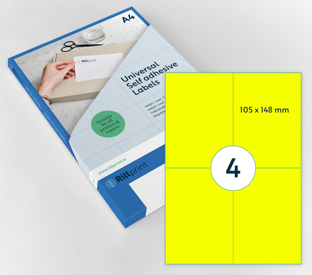 Etiket Rillprint 105x148mm fluor geel 400 stuks afbeelding