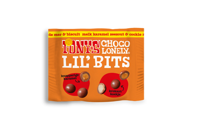 Chocolade Tony&apos;s Chocolonely Lil&apos;Bits karamel zeezout & cookie mix 40 gram afbeelding
