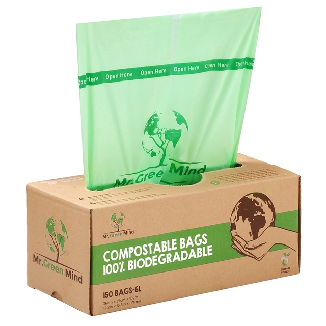 Afvalzak bio Mr.Green Mind 36x35cm 6 liter dispenser 150 stuks afbeelding